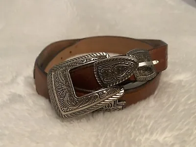 VTG Western Leather Belt W/Buckle And Conchos Cowboy Cowgirl Rodeo USA • $20