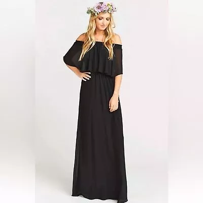Show Me Your Mumu Hacienda Maxi Dress Black Off Shoulder Size XL Wedding Formal • $39.60