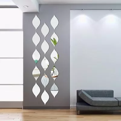 Mirror Wall Stickers Teardop Decor Wavy Removable 3D Wall Decals Art For Living • $45.13