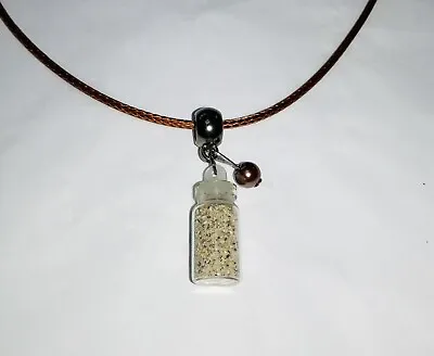 Handmade GLASS SAND Charm Pendant NECKLACE + Brown Faux Pearl 2mm Waxed Cord • $3.70