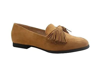 Womens Tassels Bow Loafers Ladies Fringe Flats Office Pumps School Shoes Size • £12.95