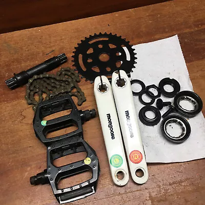 Stamp White Mongoose BMX Parts 3PC Piece Sprocket Bottom Bracket Pedal Crankset • $55