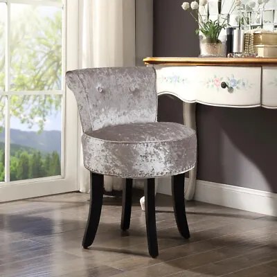 Solid Velvet Vanity Stool With Back Small Makeup Stool Chair Thicken Upholstered • $109.91