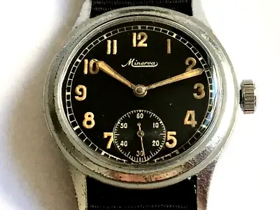 Ultra Rare German Military Watch Minerva D-H Chrome 1940s. • $980