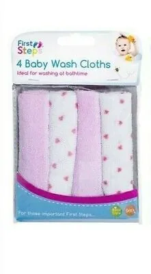 Baby Wash Cloths PINK Face Body Towel Soft Flannel Machine Wash 2 X 4 Pack 0m+ • £4.29