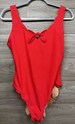 NEW J. Crew Scalloped One Piece Swim Suit Tie Front Coral Red Size M • $24