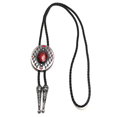 Western American Southwest Pattern Red Oval Cowboy Rodeo Bolo Tie • $13.59