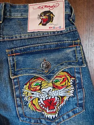 Y2K Ed Hardy Tiger Vintage Tattoo Wear Embroidery 30in Men Jeans • £75