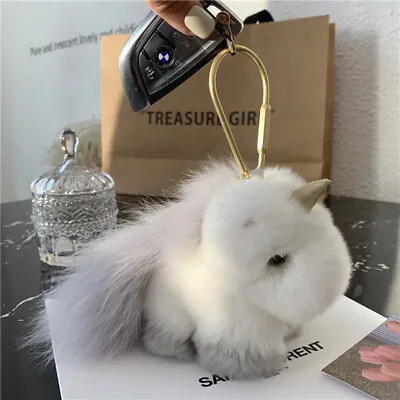 Rex Rabbit Fur Plush Furry Pony Horse Unicorn Pendant Bag Car Keychain Charm Pom • $14.99