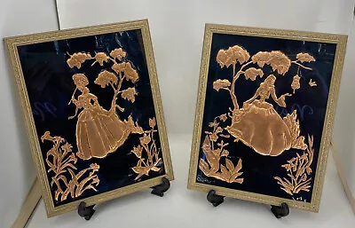 Copper Relief Wall Art Vintage Victorian Ladies In Garden Handmade Framed Signed • $35