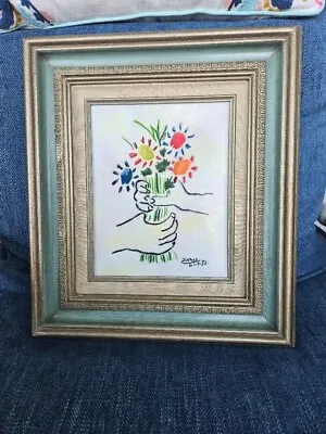 Max Karp (?) Enamel Copper Flowers Bouquet By Picasso Framed In Great Condition • $89.95