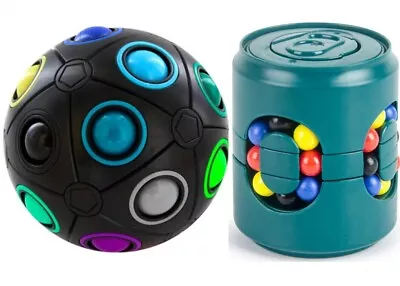 Magic Spinner Rainbow Fidget Ball Toy Speed Cube Can Brain Teaser Sensory 2Pack • £10.99