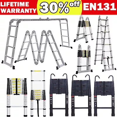 2.6-6.2M Heavy Duty Alu/Steel Telescopic Folding Ladder Multi-Purpose Extendable • £22