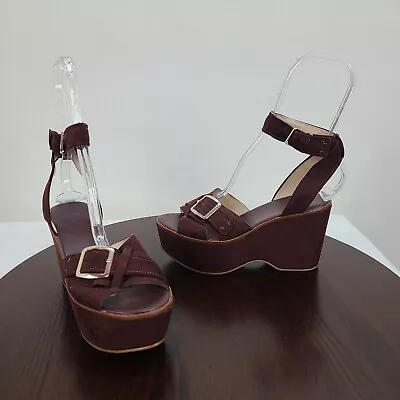 $23.99 • Buy Zara Sandal Pumps Women EU 37 US 6.5 Burgundy Faux Suede Open Toe Ankle Buckle