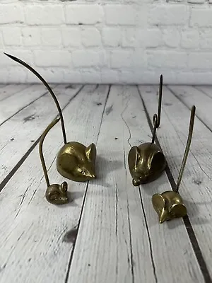 Vintage Brass Set Of 4 Mouse Ring Receipt Note Holder Snuffer Paper Weight Desk • $34.95