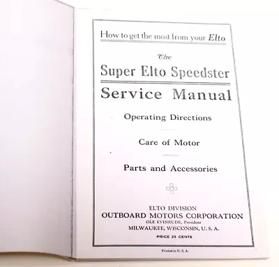 Evinrude-super Elto Speedster Service Manual-reprint-free Shipping! • $29.99