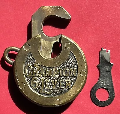 Antique/Vintage Pancake Pushkey Champion 6-Lever Pad Lock With Key Works Well • $65