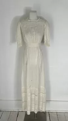 Antique Edwardian Era White Cotton Gauze Lawn Dress  • $89