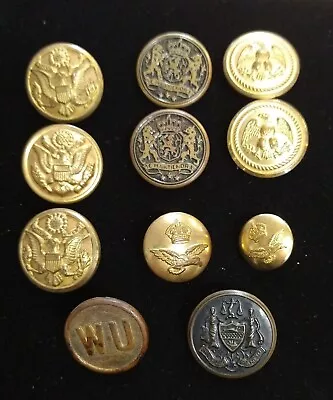 11 VINTAGE Military Uniform Type Golden Metal Brass Buttons Estate Find Lot • $9.99