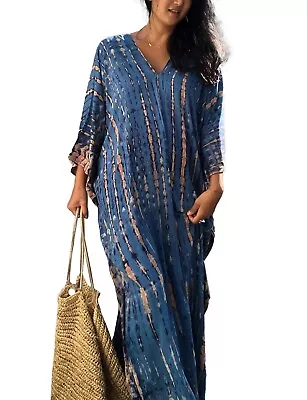 Blue Tone Shibori Tie And Dye - Caftan | Maxi- Kaftan For Women . • $23.98