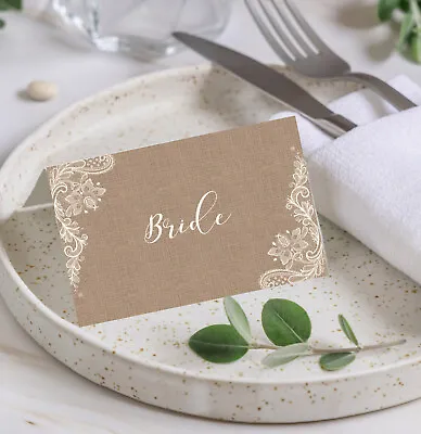 PERSONALISED Place Cards Wedding Name Meal Table Setting Kraft Lace Effect PC2 • £30