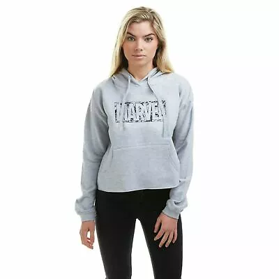 Official Marvel Ladies Comic Logo Cropped Pullover Hood Grey S -XL • £24.99