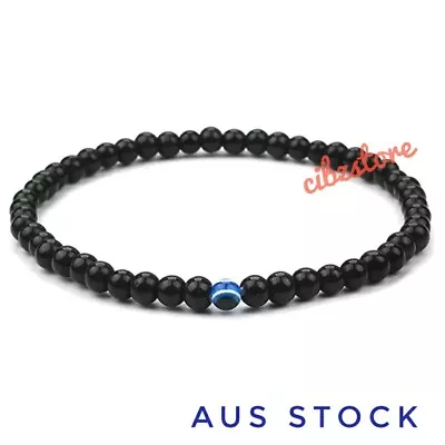 Turkish Evil Eye Nazar Bracelet Black Stone Beads Mens Wristband Jewellery AU • $9.95