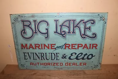 Vintage 1950's Big Lake Marine Evinrude Boat Motor Repair Fishing 18  Metal Sign • $225