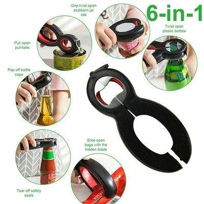 £6.18 • Buy Lid Kitchen & Dining Can Openers 6 In 1 Multi Opener Jar Gripper Bottle Opener