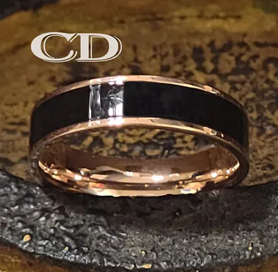 Men's Real Rose Gold Tungsten Wedding Ring With Black Ceramic Inlay Guys Ring • $37.50