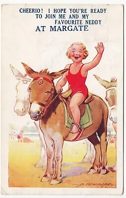Kent; Margate Comic Girl On Donkey PPC 1937 PMK To M Hancock Muswell Hill • £5