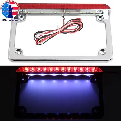 Rear Motorcycle LED License Plate Frame With Red Brake & Turning Signal Light US • $22.36