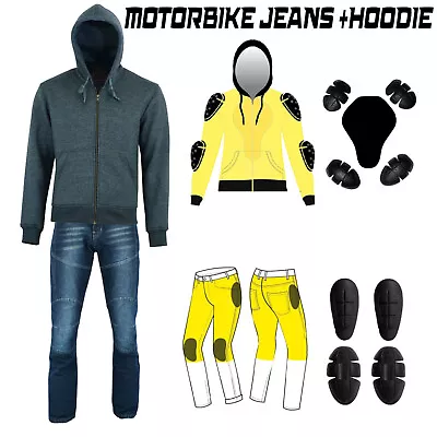 Motorcycle Racing Denim Jeans Suit Motorbike Riding With Hoodie Made With Kevlar • $113.65