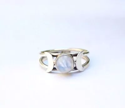 925 Solid Sterling Silver Natural Blue Fire Moonstone Handmade Dainty Ring Gift • $18.16