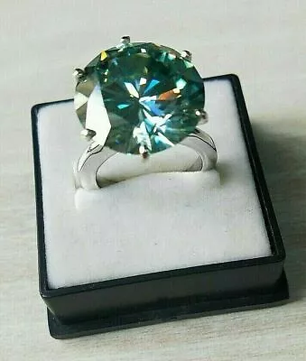 Certified 14.00 Ct. Greenish Blue Treated Diamond Ring In 925 Silver • $99