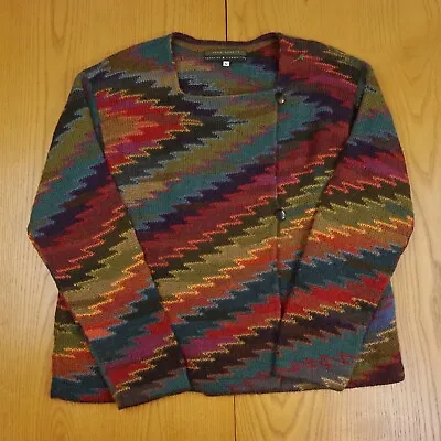 KAFFE FASSETT PERUVIAN CONNECTION SWEATER Large Lightning Stripe Jacket 2001 Y2k • $400