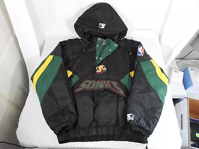 Vintage 90's NBA Seattle Supersonics Pullover 1/2 Zip Puffer Coat Jacket. Large • $207.50