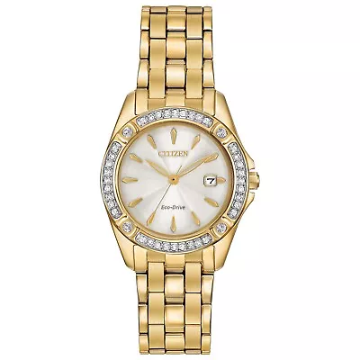 Citizen Eco-Drive Women's Crystal Accents Gold Tone Watch 28mm EW2352-59P • $0.99