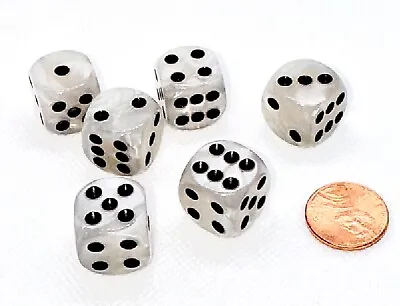 Set Of 6 Six Sided 16mm Dice- Pearl White With Black Pips • $6.50