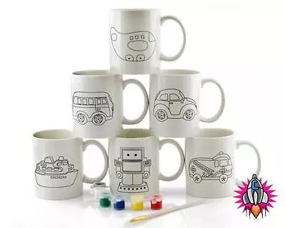 Paint Your Own Mug Coffee Cup Transport Christmas Stocking Filler Paint + Brush • £6.95