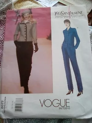 Vogue Sewing Pattern 2077-Yves Saint Laurent Pantsuit W/Woven Paris Orig Label-F • $38.99