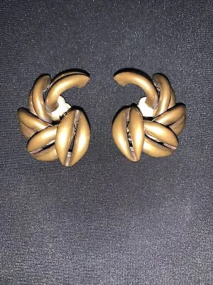 MARJORIE BAER SF MODERNIST ￼Brass Tone￼ Metal Clip Earrings Vintage￼ ￼ Fashion • $18