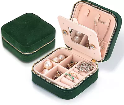 Stylish Portable Luxury Velvet Jewelry Box - Plush Travel Case With Mirror • $12.37