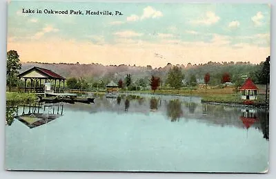 Meadville Pennsylvania~Oakwood Park Lake~Boat House & Docks~Gazebo~1911 Postcard • $8