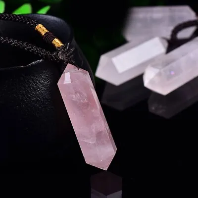 Rose Quartz Crystal Hexagonal Point Pendant Healing Amulet Women Ladies Necklace • $10.98