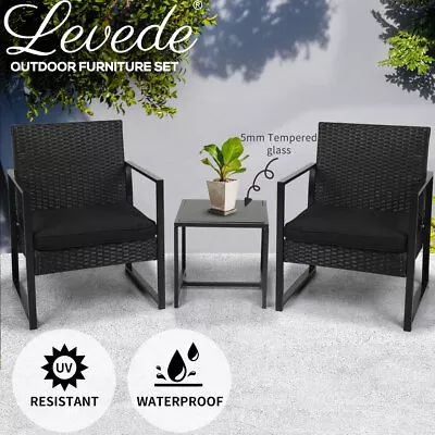 Levede 3 Pcs Outdoor Furniture Set Chair Table Setting Patio Garden Rattan Seat • $199.99