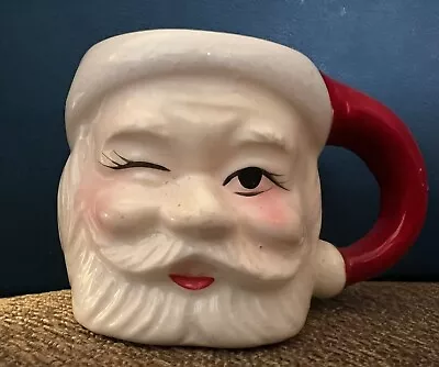 Blushing Winking Mini Santa Claus Mug Ceramic Vintage. 1.5” Opening X 1 5/8” H. • $15