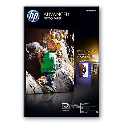 HP 10CM X 15CM (6 X4 ) ADVANCED GLOSSY PHOTO PAPER 250GSM - 100 SHEETS - Q8692A • £15.99
