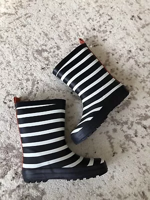 Jcrew Crewcuts Kids’ Rain Boots In Stripe Navy White Size 13 • $34.99