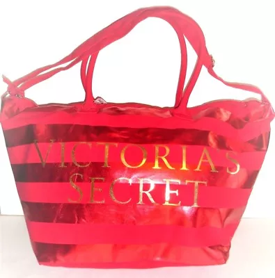 Victoria's Secret Women Red Stripe Weekender Getaways Tote Handbag Satchel New • $19.25